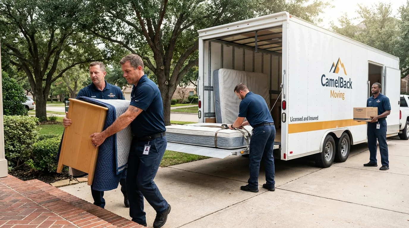 Crew loading residential truck for cross-state move from Merrill, WI