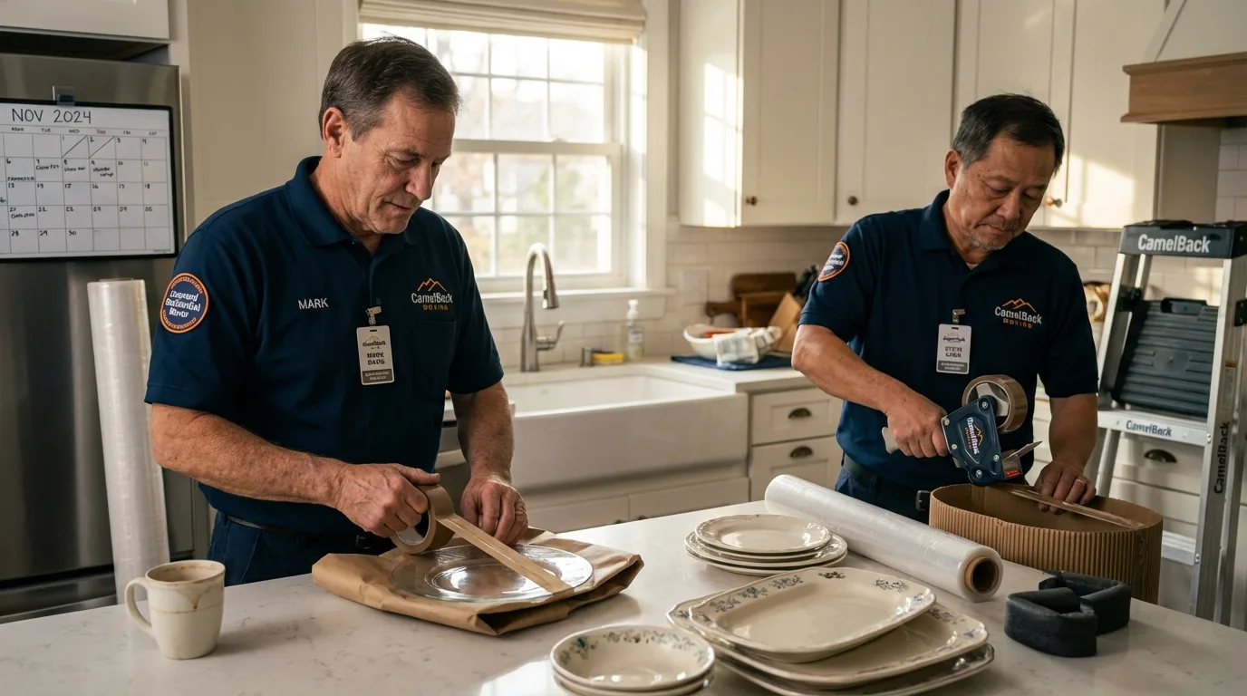 Professional crew packing kitchen dishware in Merrill, WI